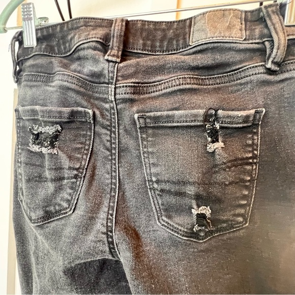 American Eagle Women Jeans Size 0 Short High Rise Jegging Black Distressed Holes - Picture 11 of 11